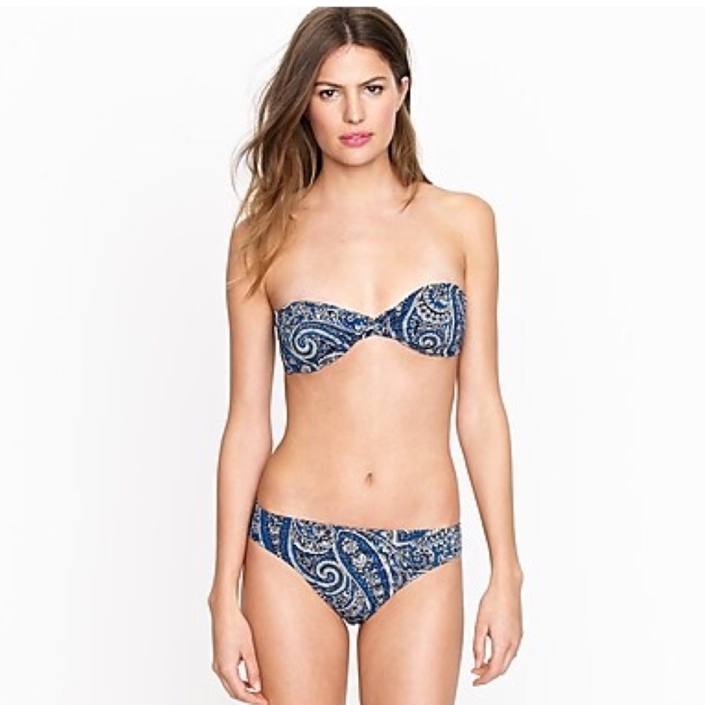 J Crew Blue Paisley Twist Front Bandeau Bikini Swim Suit Size XXS Small